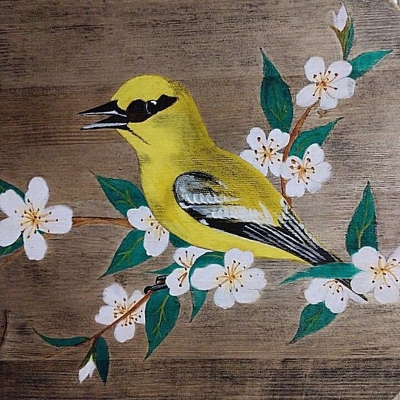 Wildlife Painting Original BLUE-WINGED WARBLER Bird on Solid Wood - Picture 3 of 8
